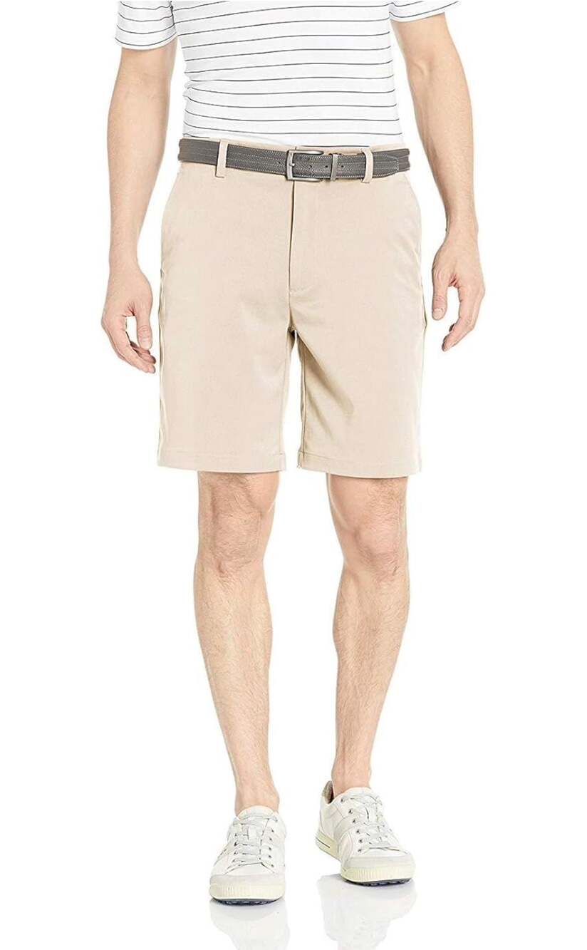 Amazon Essentials Men's Classic Fit Stretch Golf Shorts, Khaki, Size 56W